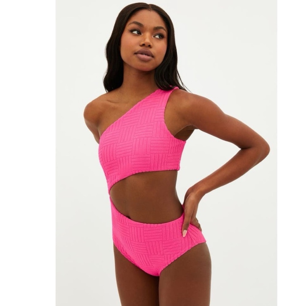 Beach Riot New! Pink Celine Cutout One Shoulder One-Piece Swimsuit Size LARGE